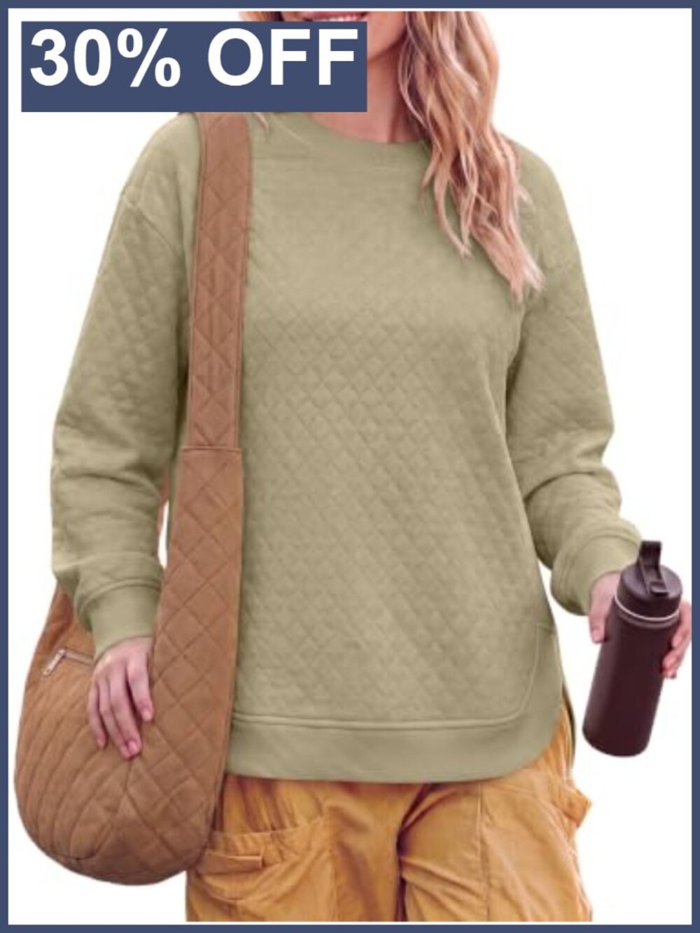Womens Long Sleeve Quilted Lightweight Sweatshirt Crew Neck Pullover